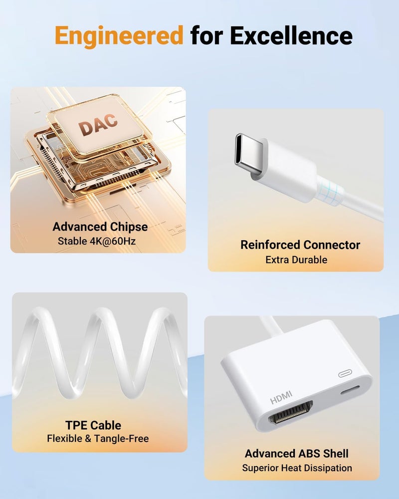 Microwoo USB C to HDMI Adapter, Type C to 4K HDMI Adapter with 100W PD Multiport Digital AV Converter for MacBook Pro/air, iPad Pro/air, iPhone 15/16/17, Tablets, Switch and More USB-C Devices - Image 4